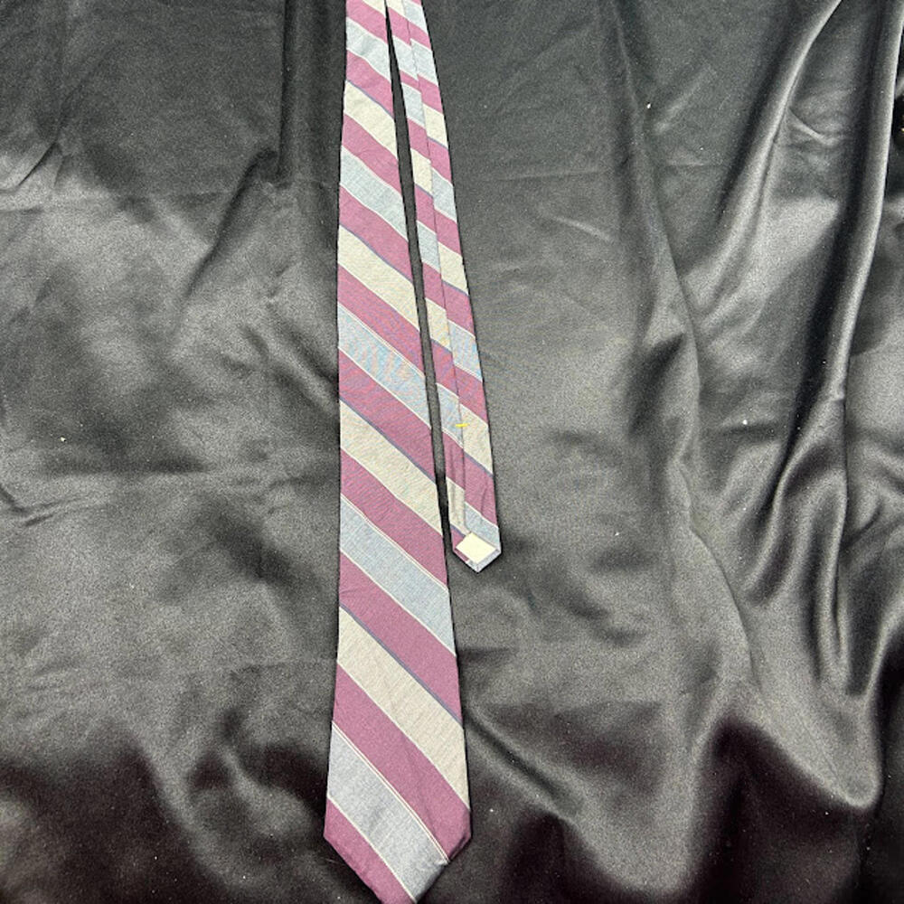 Don Loper Purple Blue Grey Diagonal Stripe Silk Tie 100% Silk Mens Tie